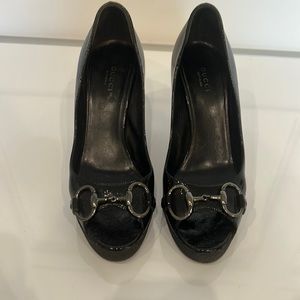 Gucci Black Patent Peep Toe Pumps